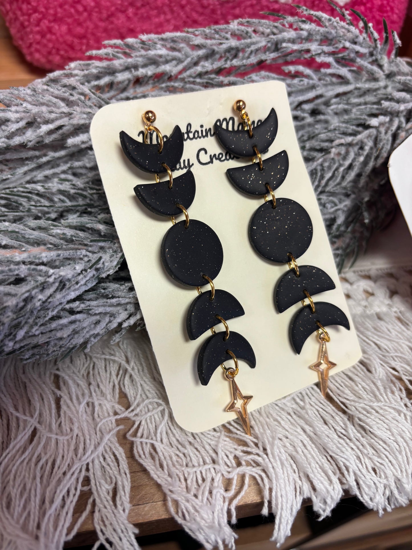 Moonphase Dangle Clay Earrings