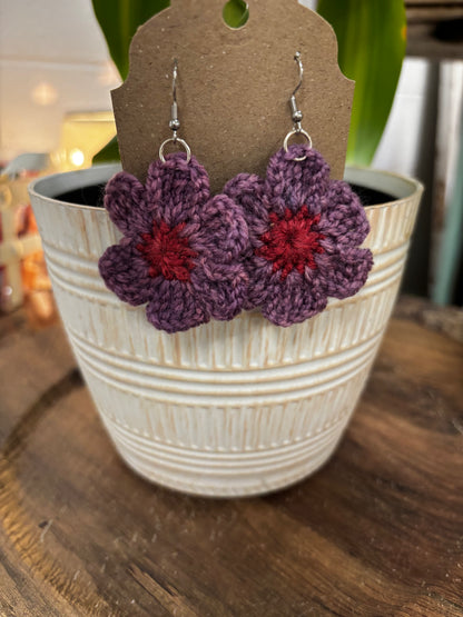 Boho Daisy Flower Crochet  Drop  Earrings Made in the USA