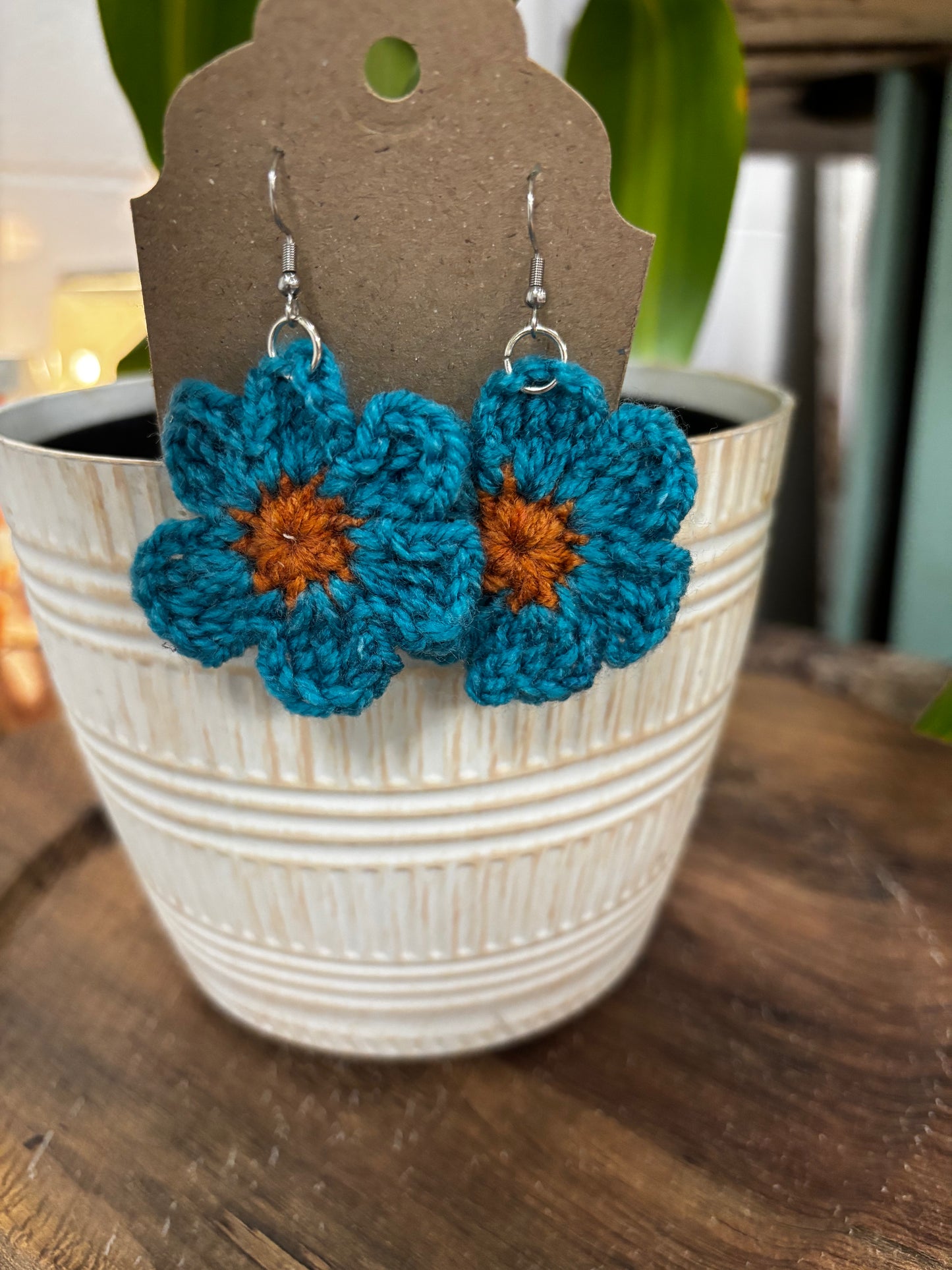 Boho Daisy Flower Crochet  Drop  Earrings Made in the USA