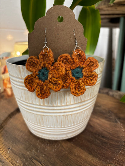 Boho Daisy Flower Crochet  Drop  Earrings Made in the USA
