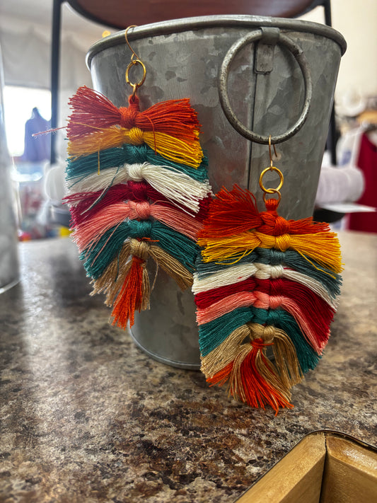 Boho Fringe Multi Color Tassel Earrings