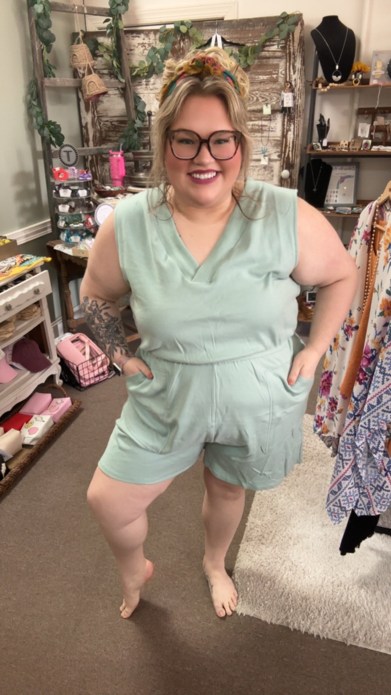 Cotton-Sleeveless Pocket Romper