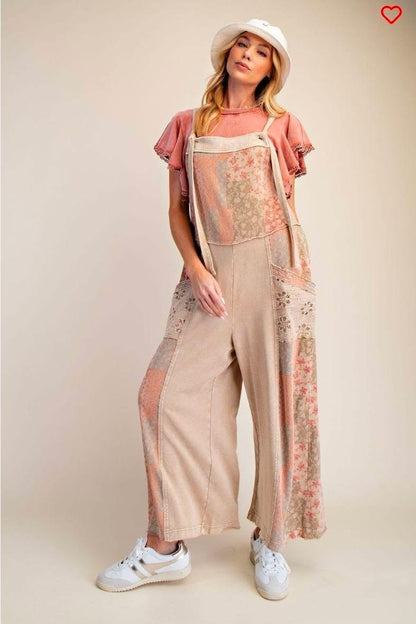 Patchwork Print Washed Terry Jumpsuit(PREORDER)