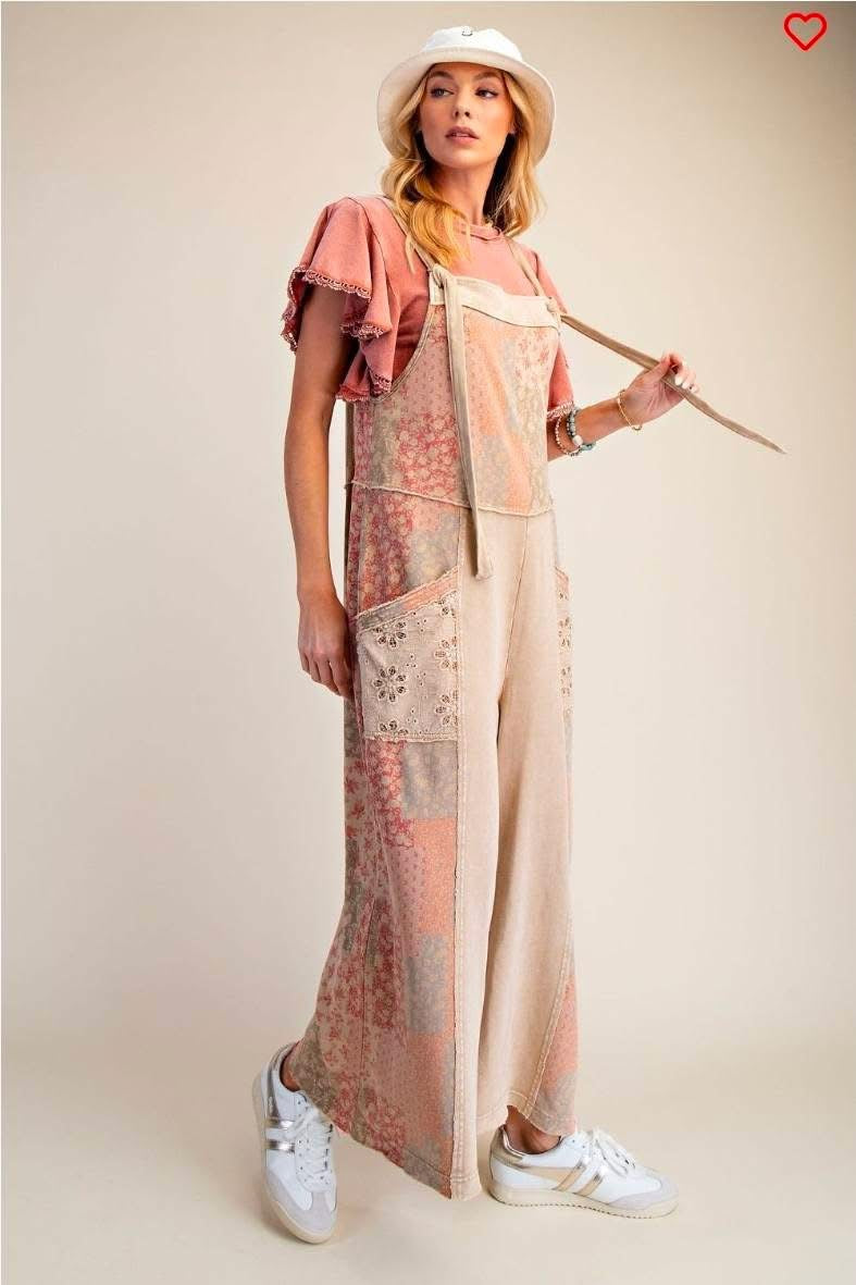 Patchwork Print Washed Terry Jumpsuit(PREORDER)