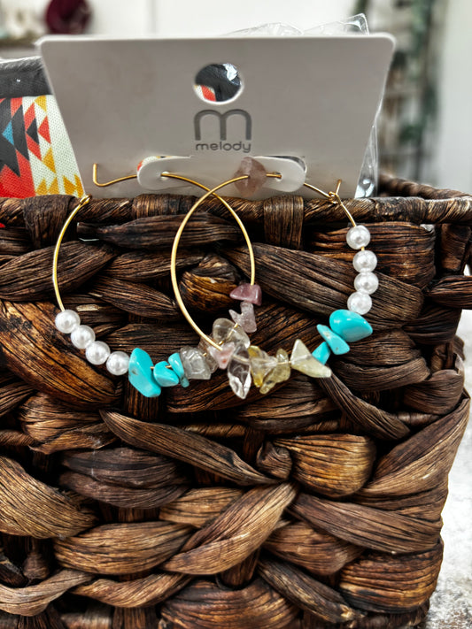 Turquoise and Pearl Delicate Hoop Earrings