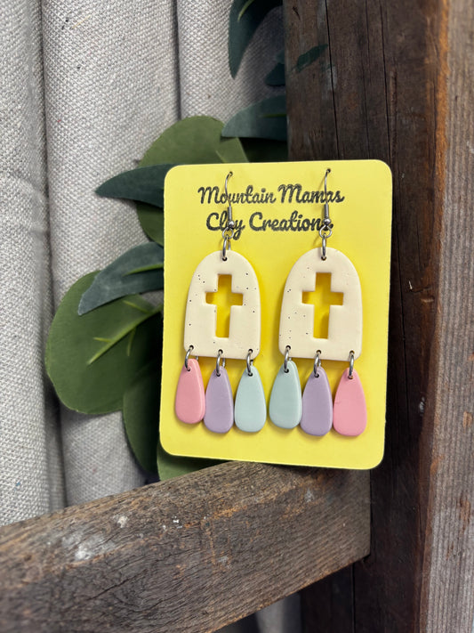 Ivory Cross Dangle Clay Earrings
