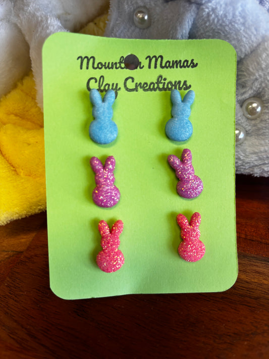 Sparkly Bunny Stud Pack Clay Earring set