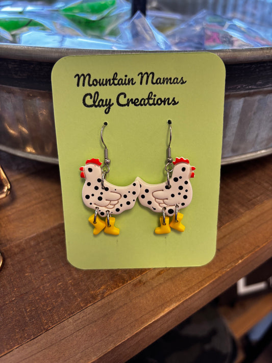 Chicken with Boots Clay Earrings