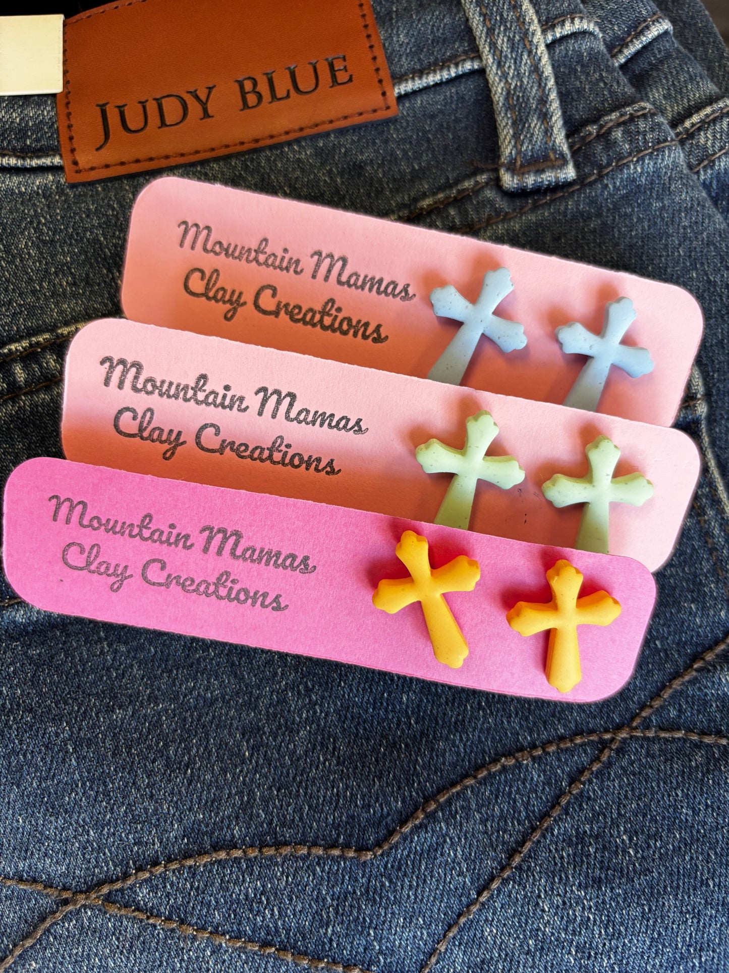Cross Stud Clay Earrings