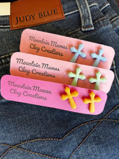 Cross Stud Clay Earrings