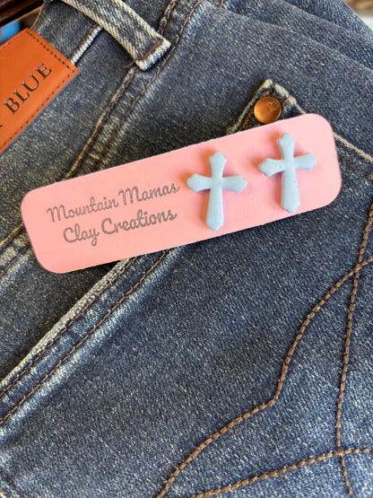 Cross Stud Clay Earrings