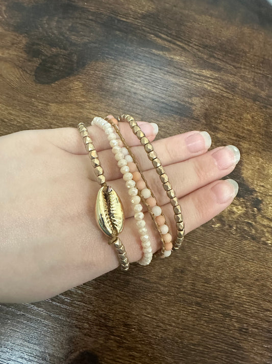 Goldtone Cowrie Shell Bracelet Set