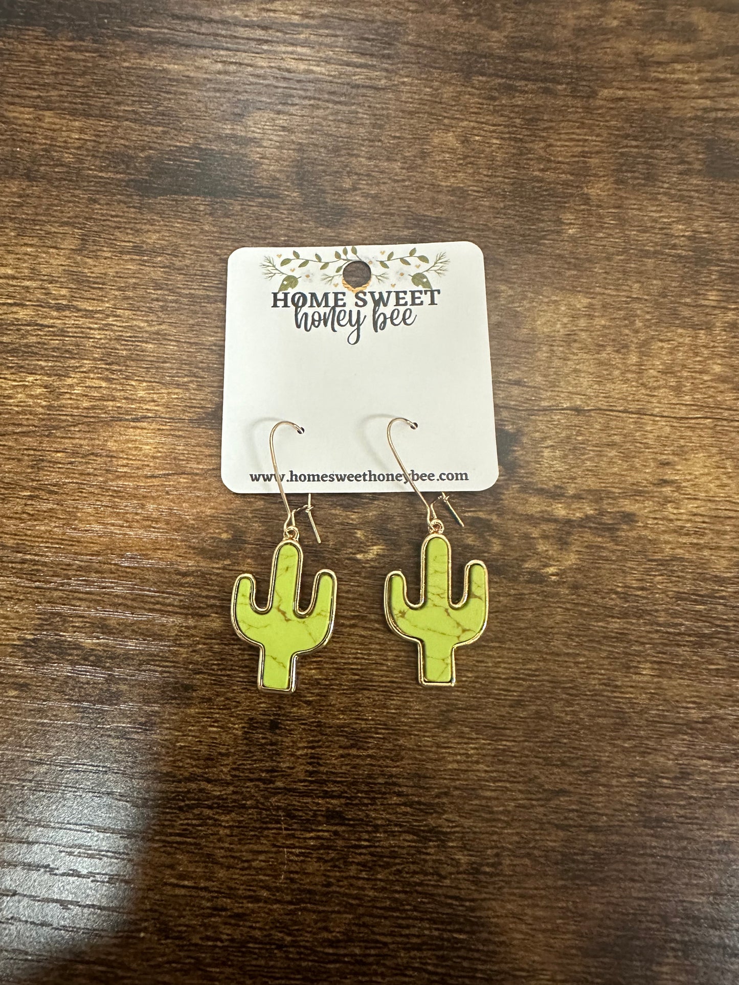 Green Clarissa Cactus Goldtone Earrings