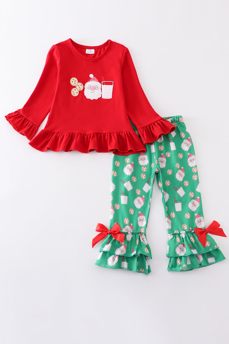 Red Santa Claus Appliqué Ruffle Girl Set