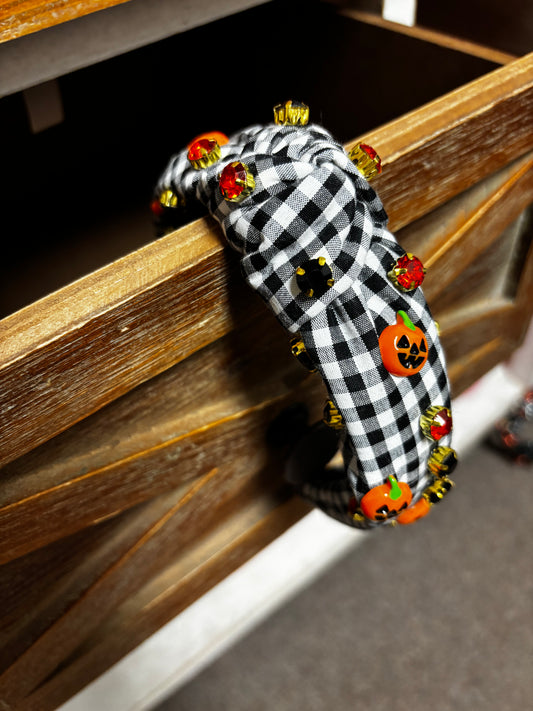 Gingham Jack O Lantern Headband