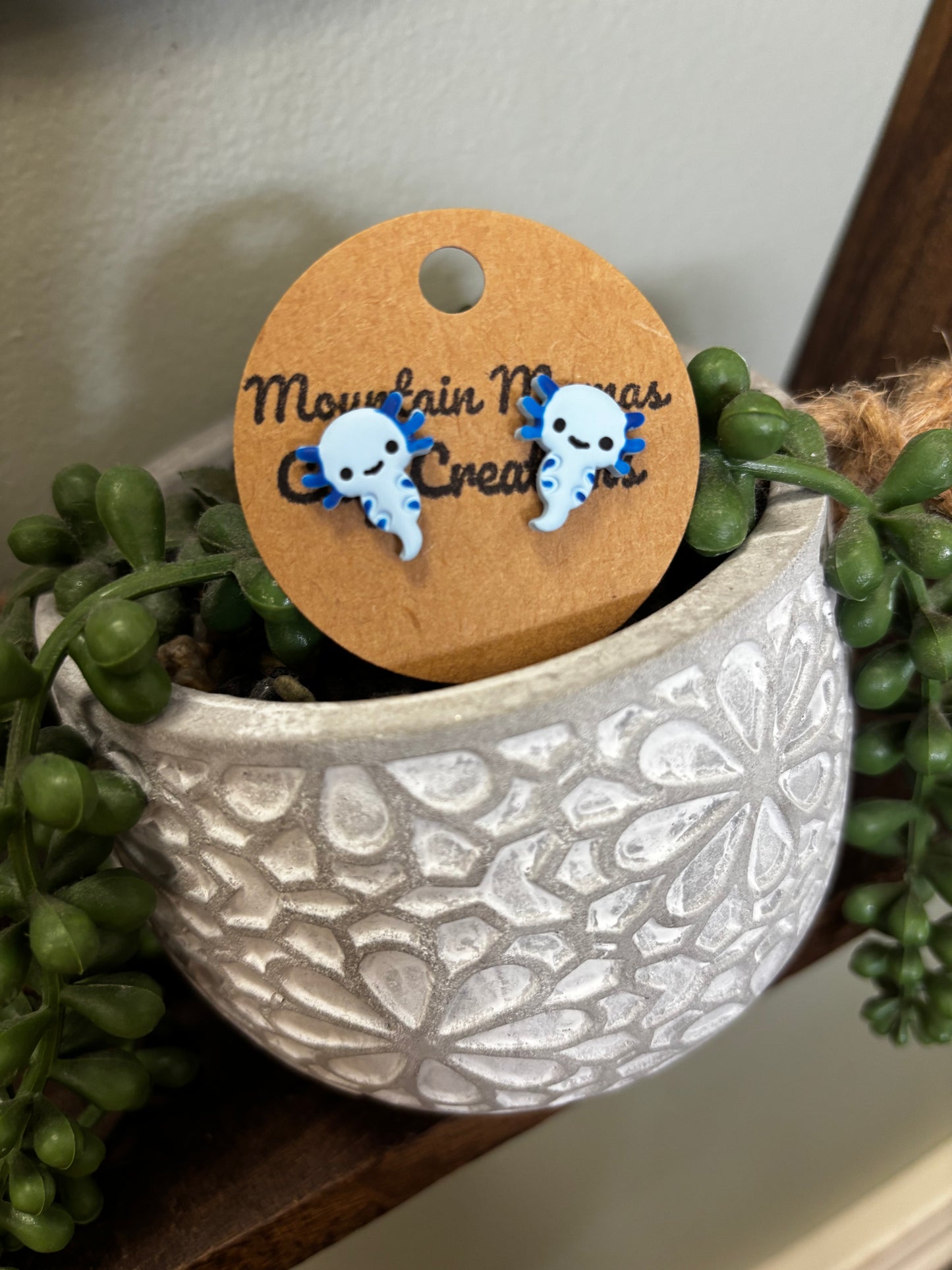 Axolotl Joy Stud Clay Earrings