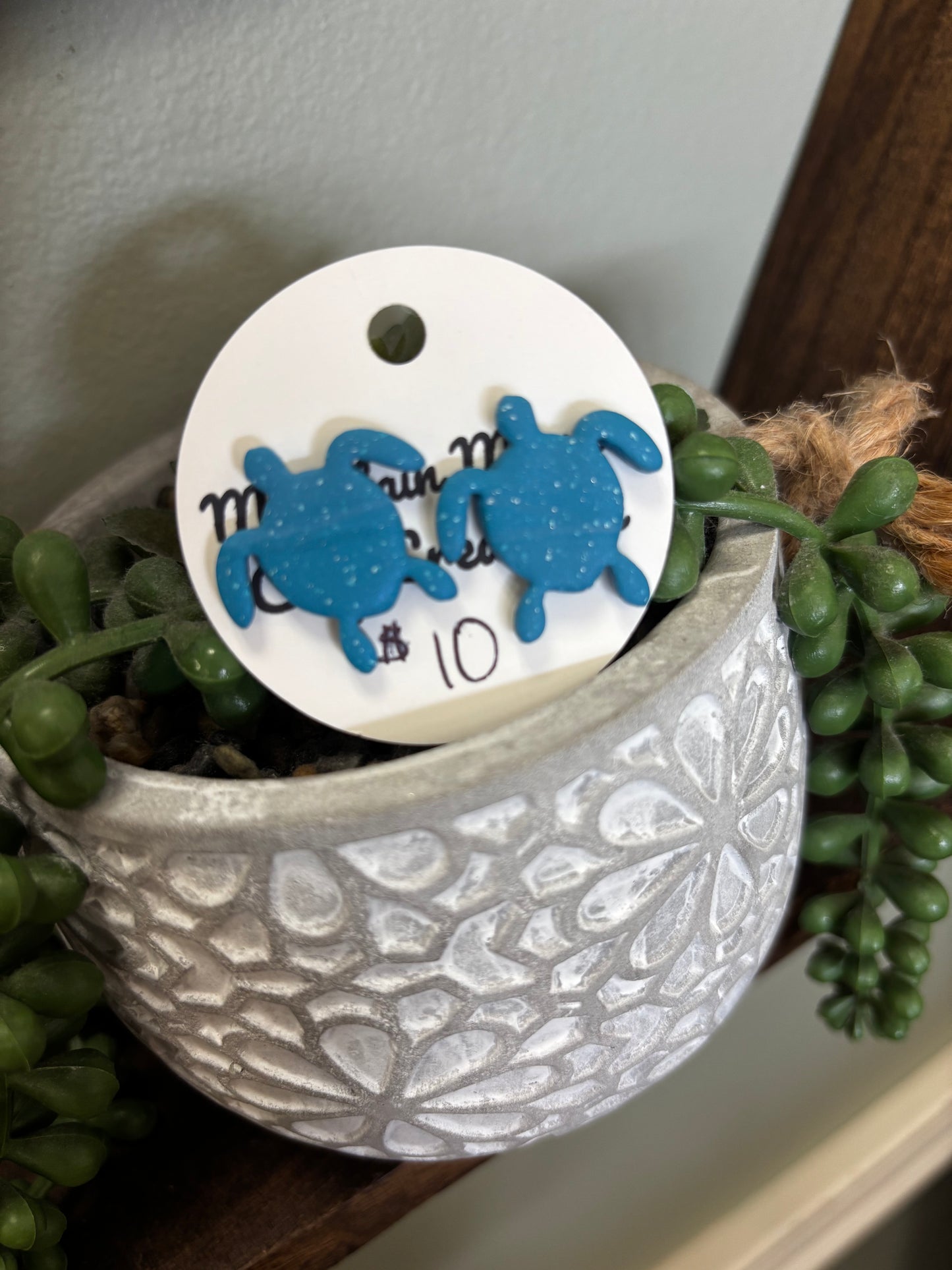Blue Sea Turtle Stud Clay Earrings