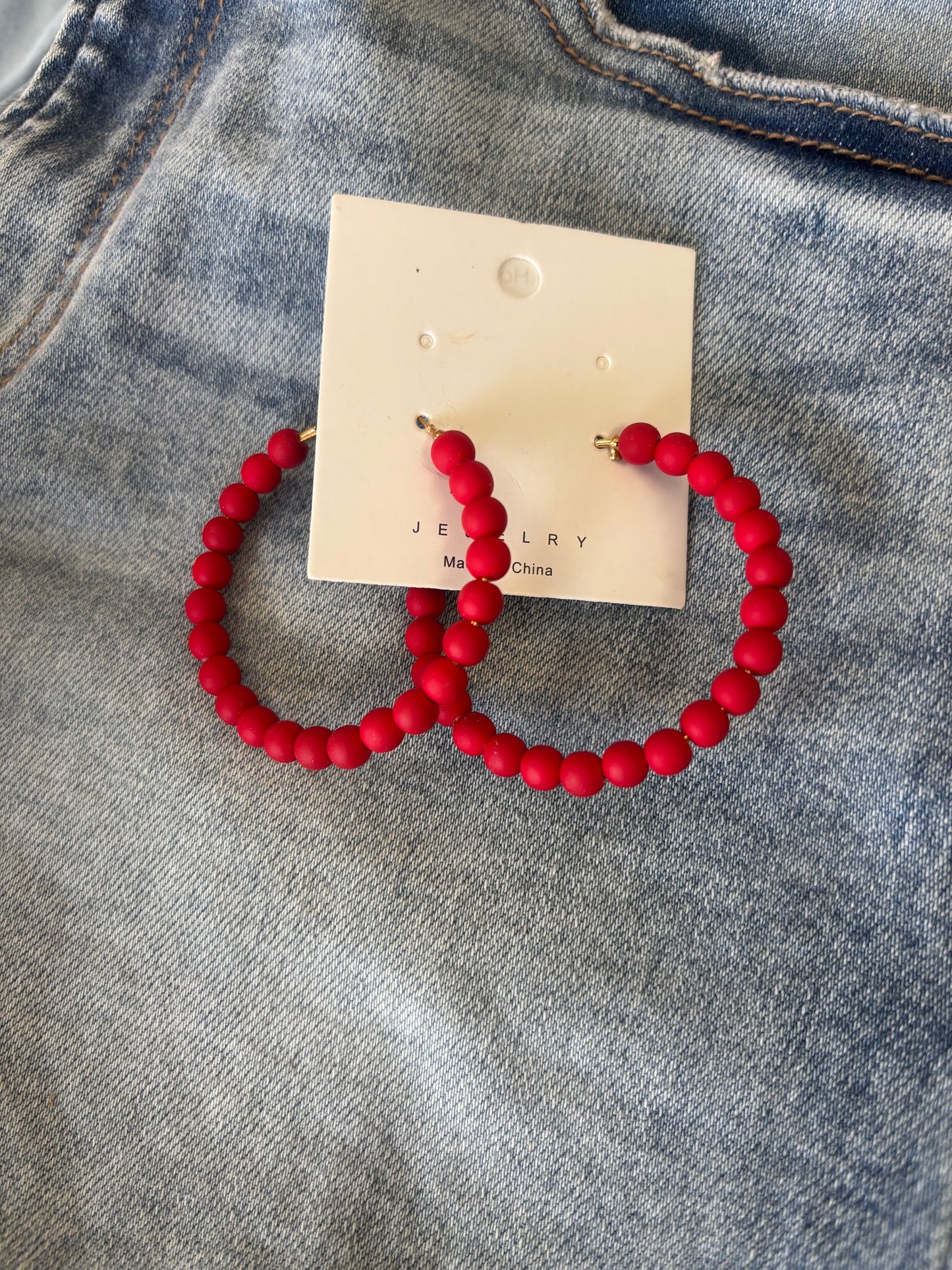 Red Beaded Hoop Earrings