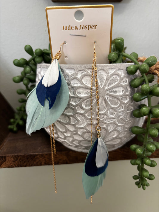Delicate Feather and Gold Chain Earrings