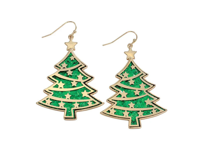 Dangle Glitter Christmas Tree Earrings