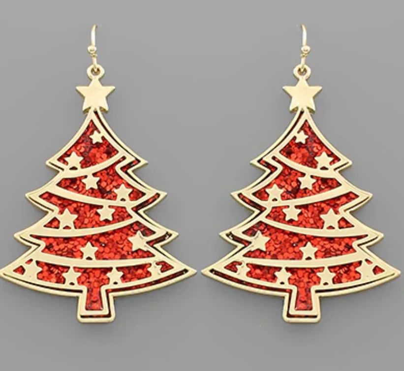 Dangle Glitter Christmas Tree Earrings