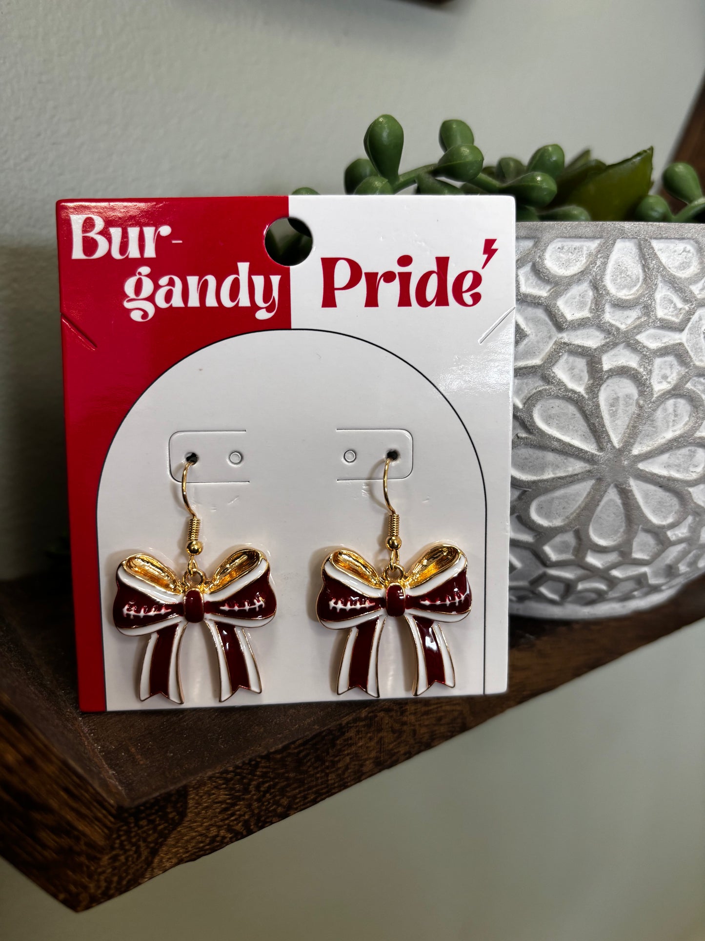 Burgundy Pride Bow Earrings