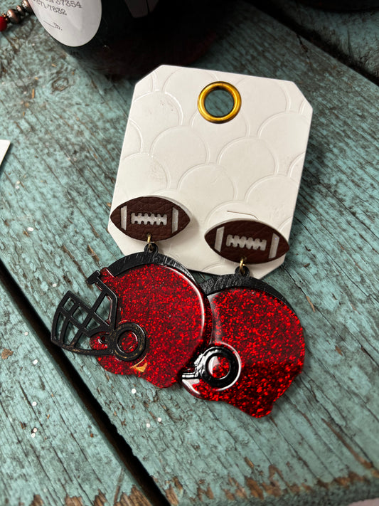 Red Football and Helmet Dangle Earrings