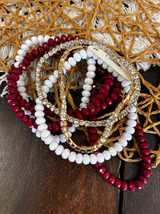 Maroon and White Gameday Bracelet Set