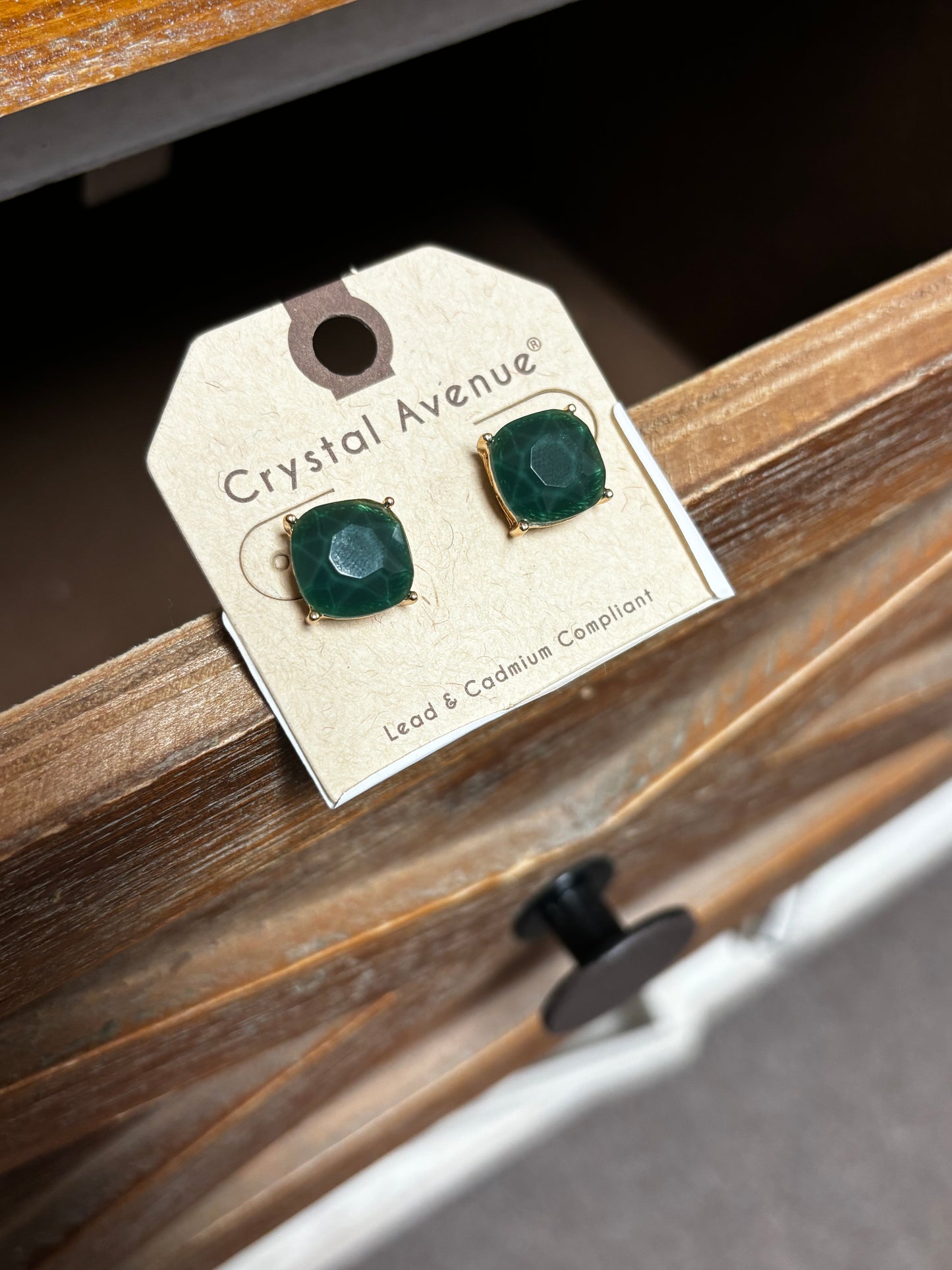 Crystal Avenue Forest Green Cushion Cut Stud Earrings