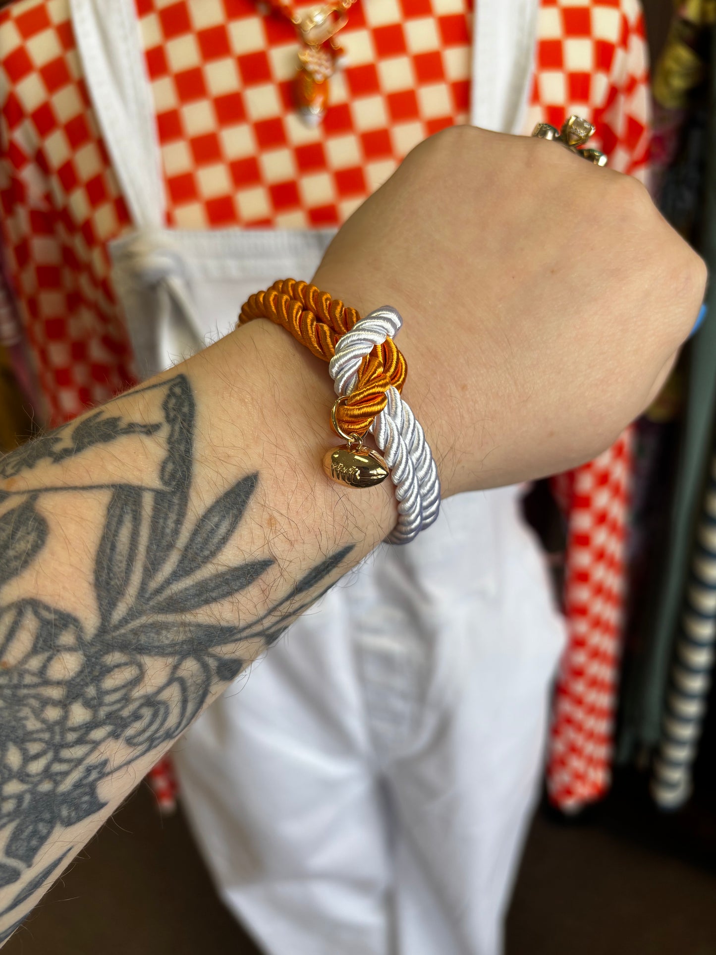 Orange and White Football Charm Magnetic Bracelet