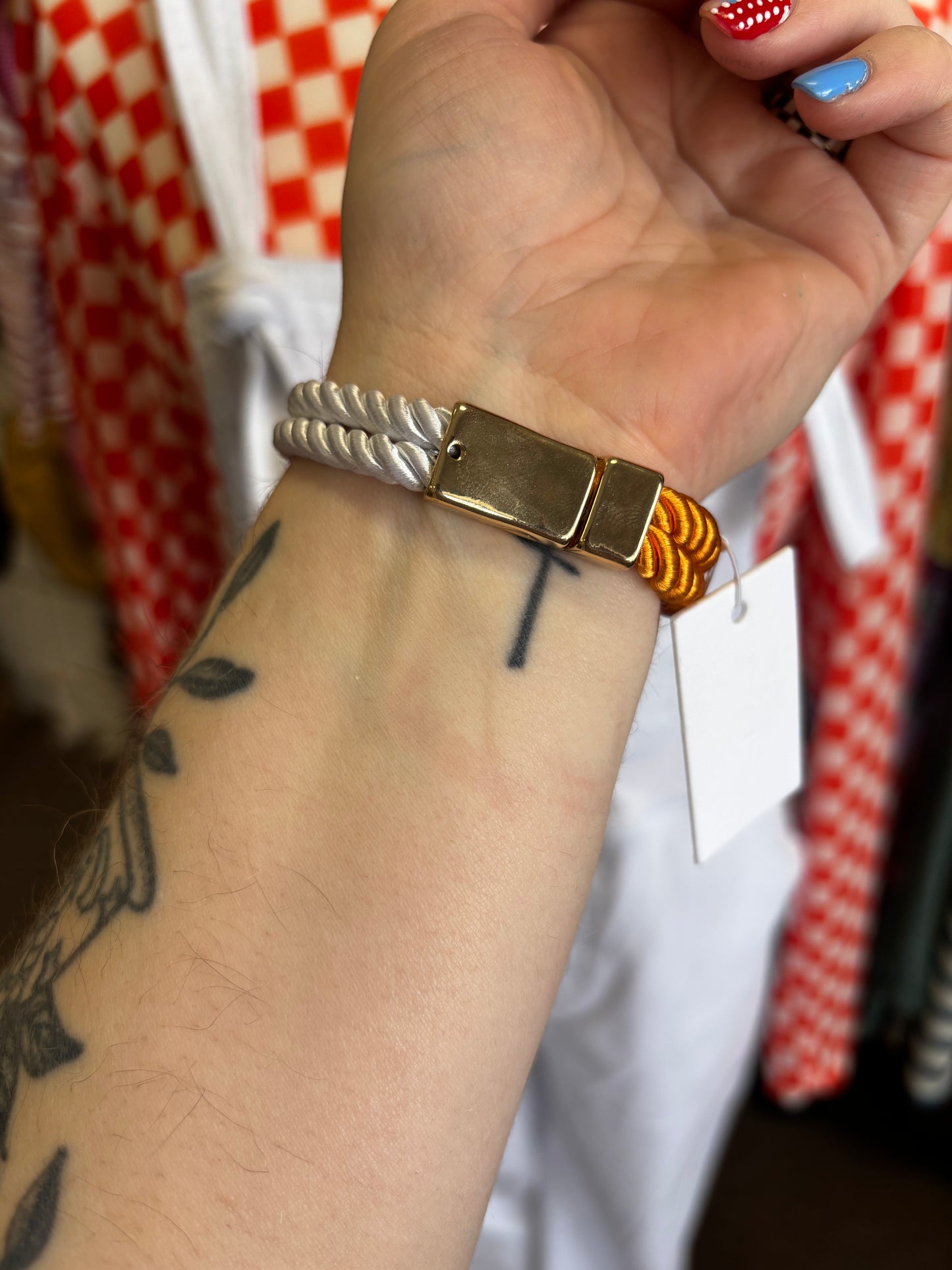 Orange and White Football Charm Magnetic Bracelet