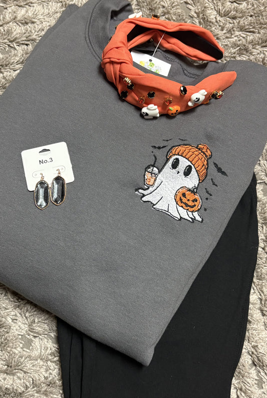Embroidered Iced Coffee Ghost Crew(PREORDER)TAT 7/10 BD