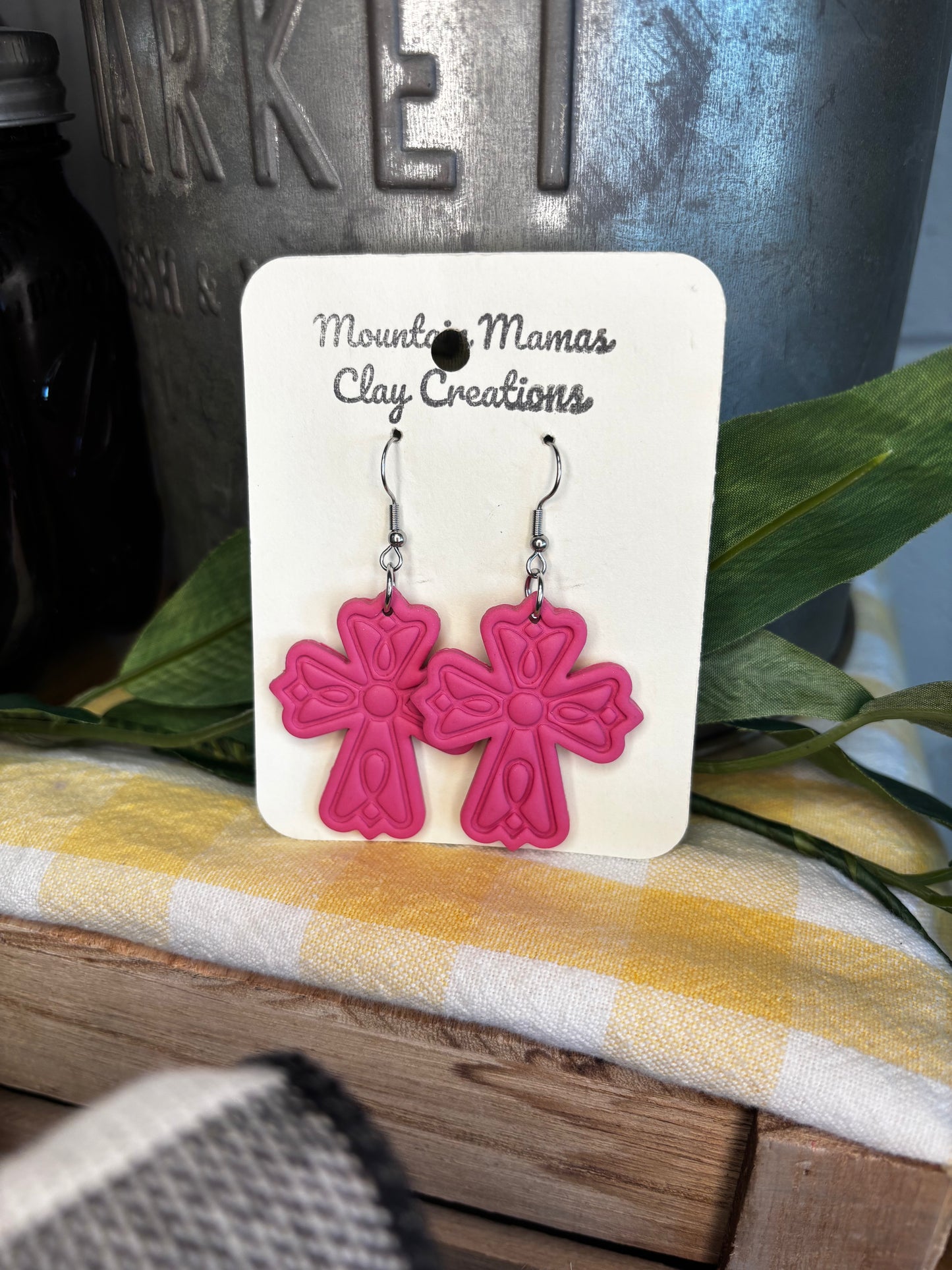 Clay Filigree Cross Earrings