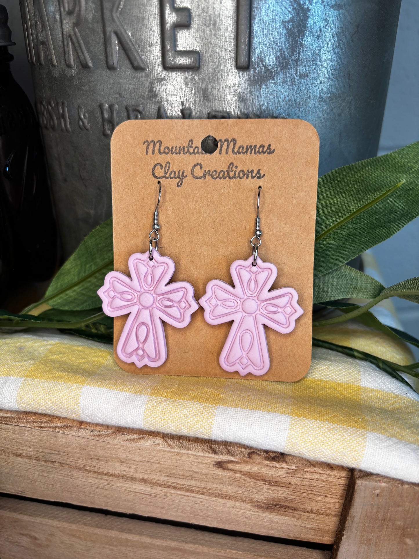 Clay Filigree Cross Earrings