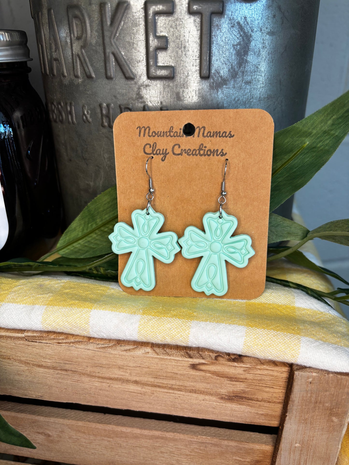 Clay Filigree Cross Earrings