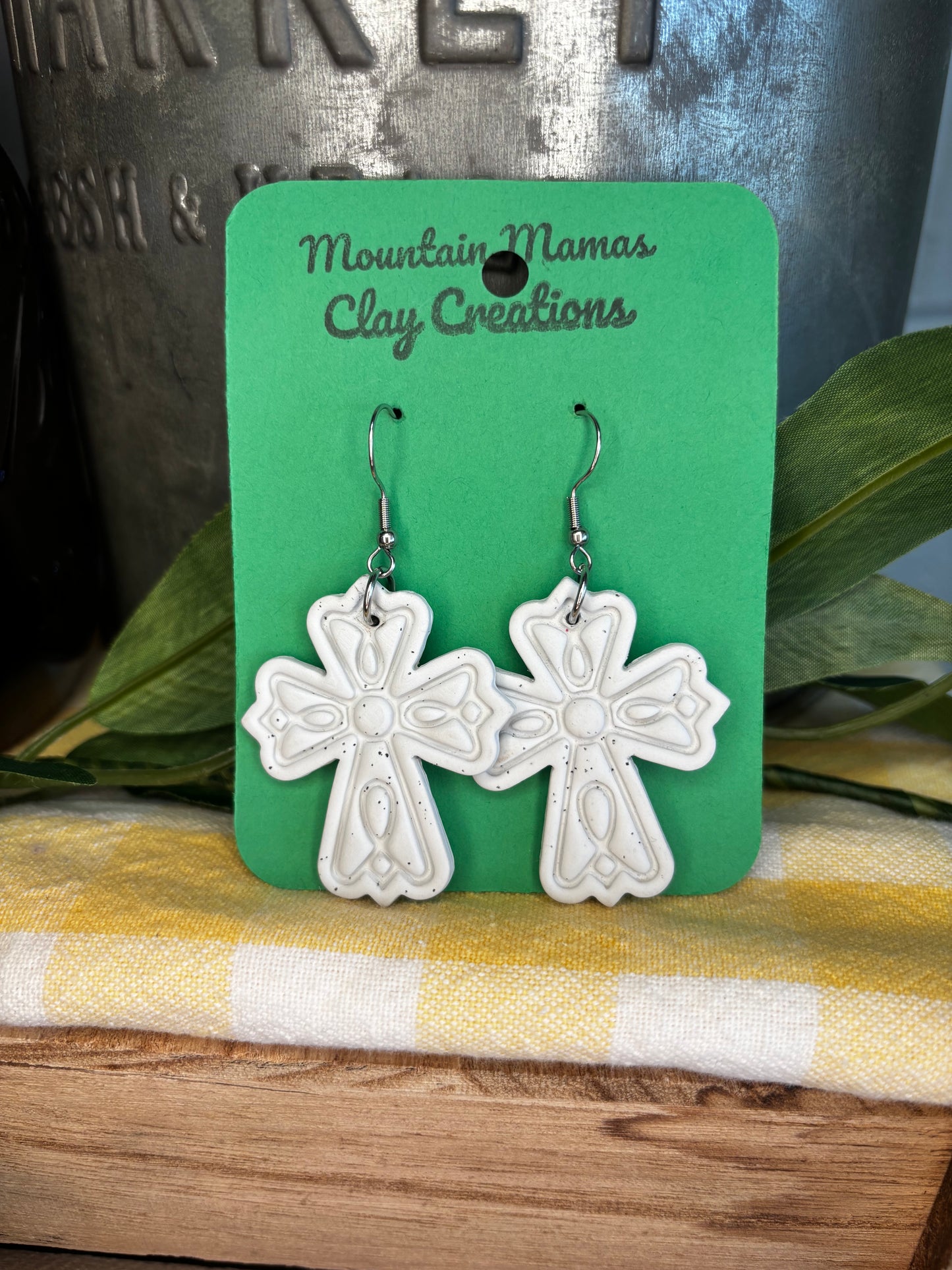 Clay Filigree Cross Earrings