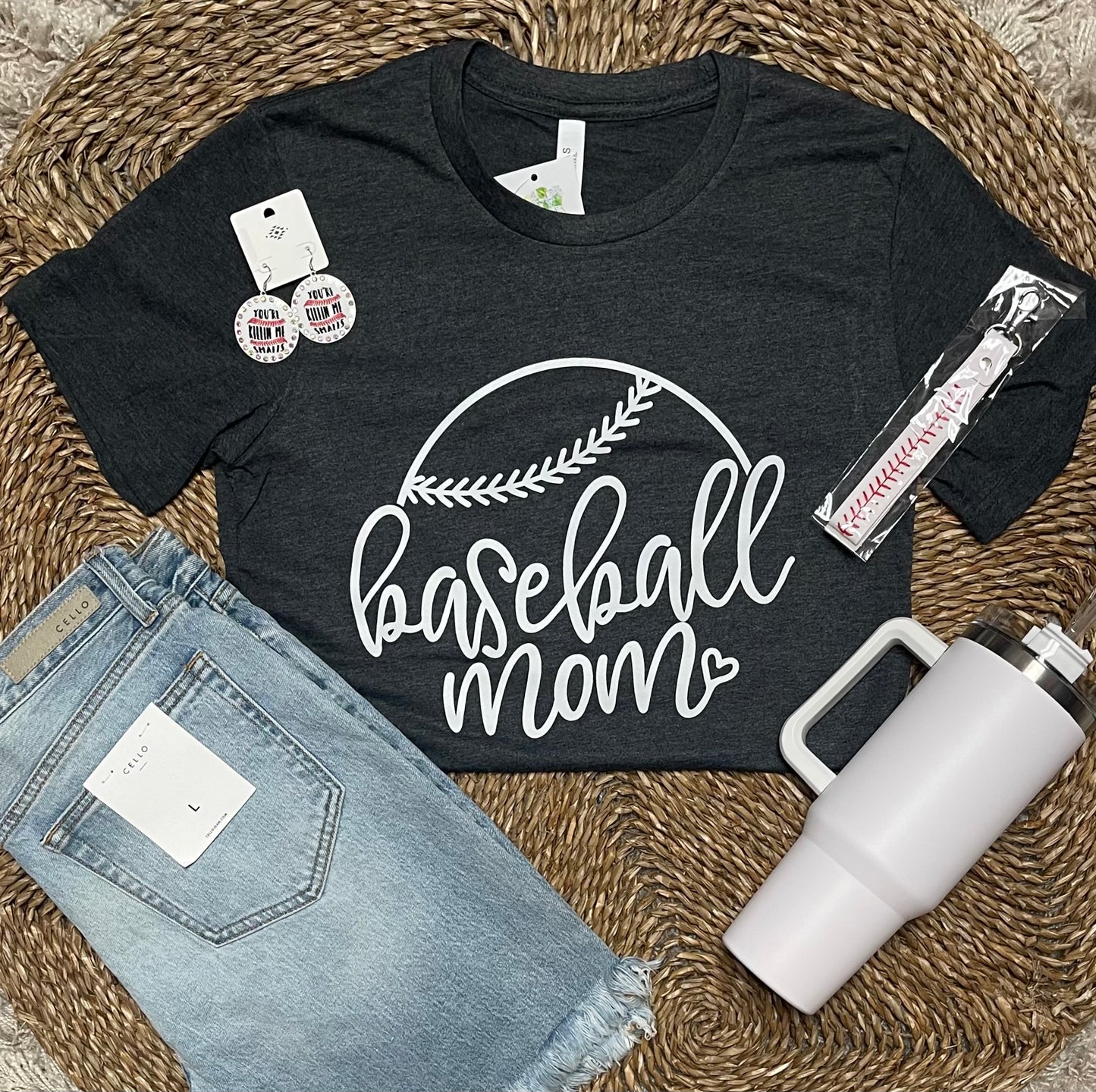 Dark Heather Grey “Baseball Mom” Tee