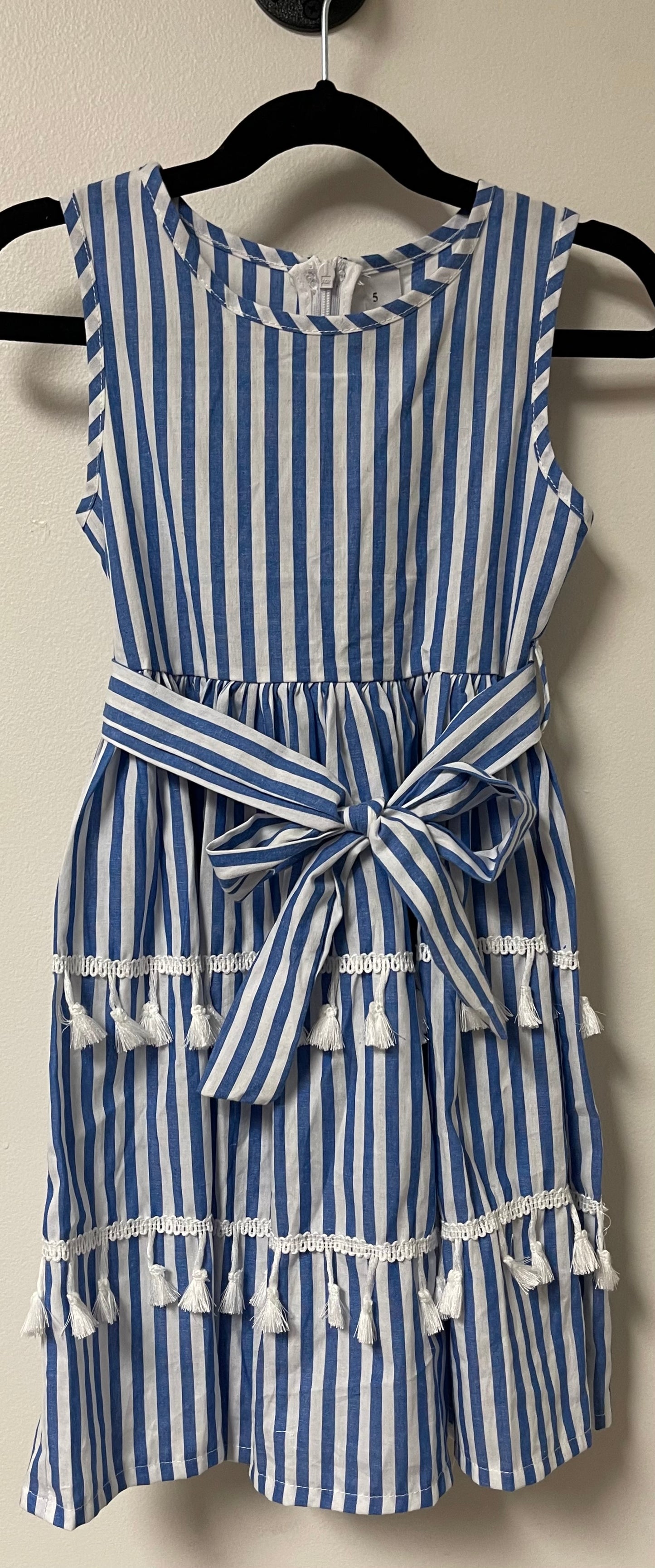 Blue Striped Tassel Dress