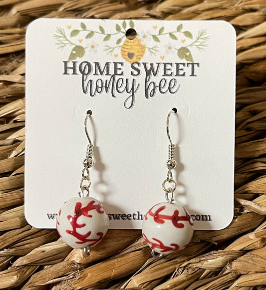 Handmade Dangle Baseball Earrings