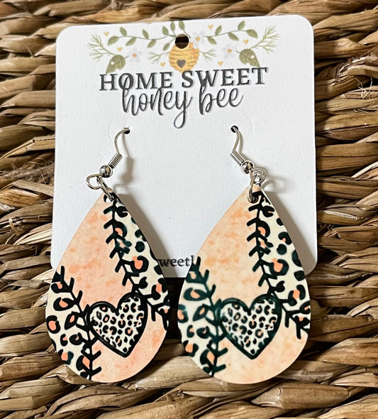 Baseball teardrop cheetah Earrings