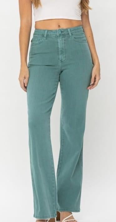 High Waisted Sea Green Garment Dyed 90's Straight JUDY BLUE Jeans