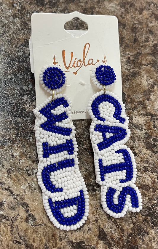 Royal Blue/White Wild Cat Sead Bead Earrings