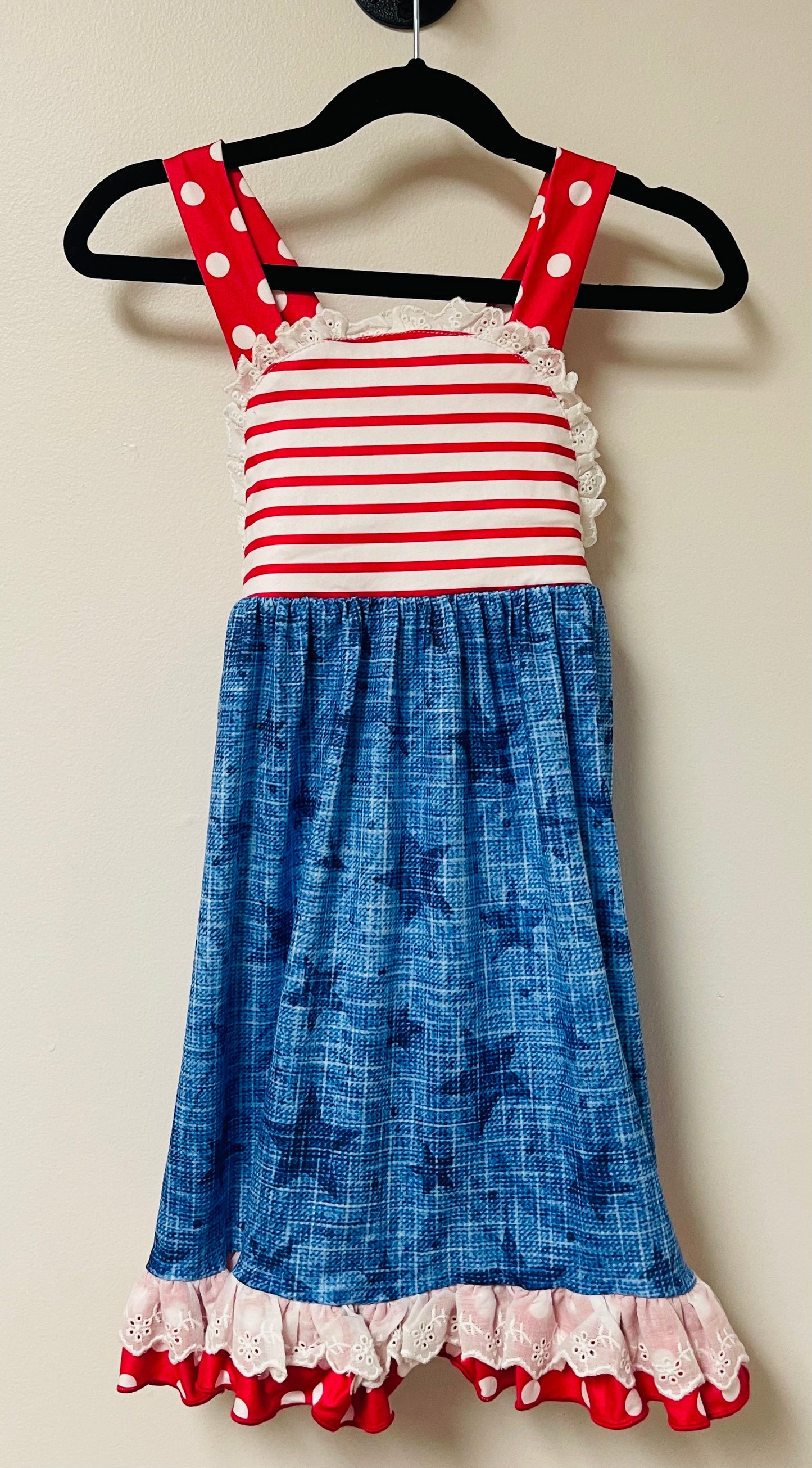 Stripe star print ruffle girl dress