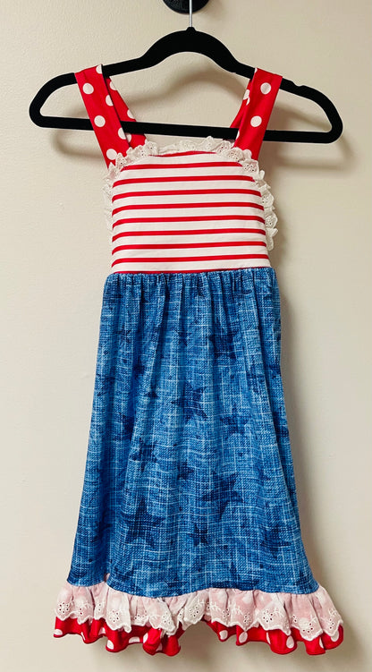 Stripe star print ruffle girl dress