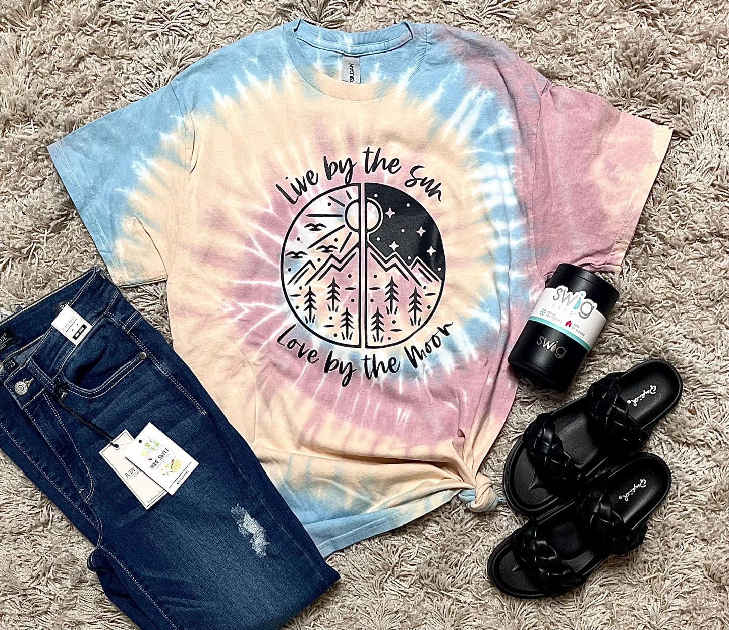 “Live by the Sun. Love by the Moon” Earth-toned Tie Dye Tee