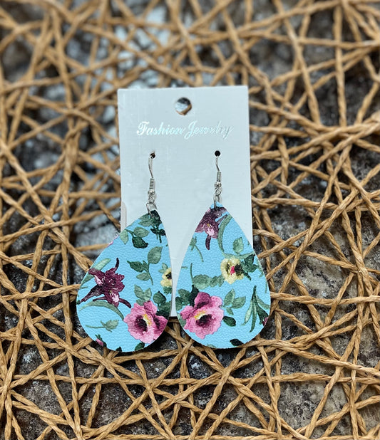 Blue Floral Tear Drop Earrings