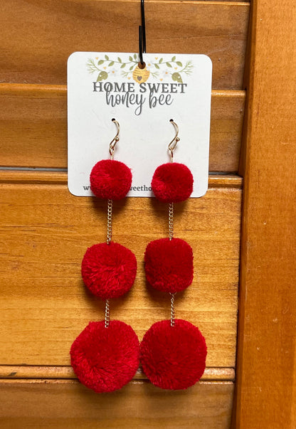 Tiered Pom Pom Earrings