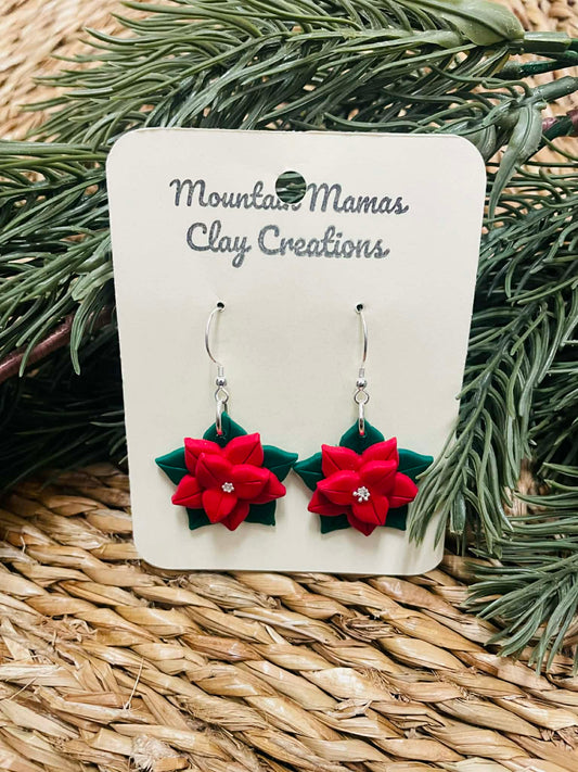 Clay Poinsettia Dangle Earrings