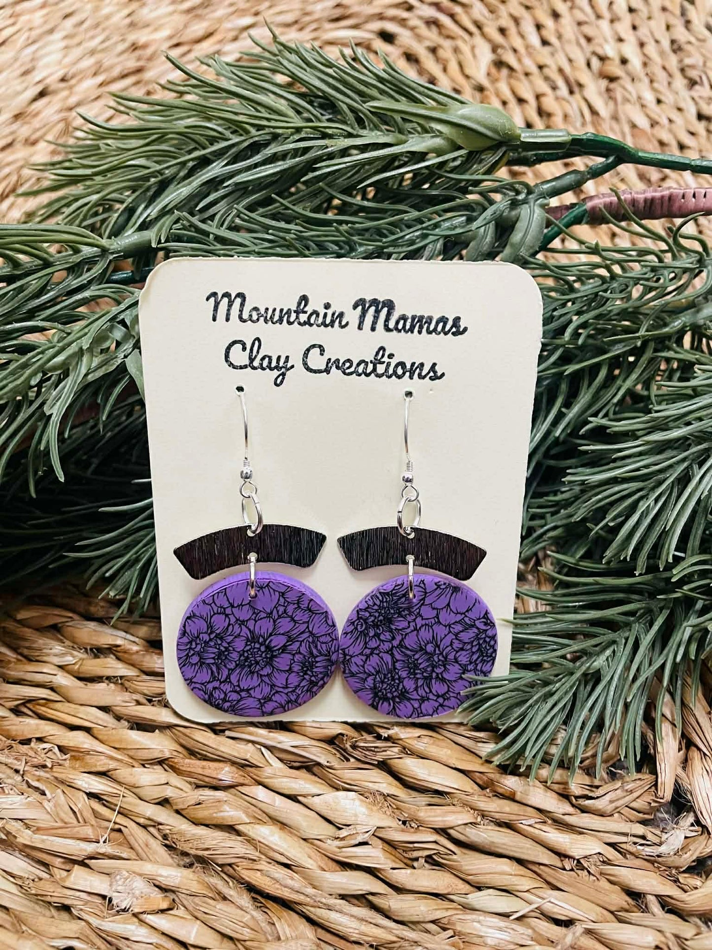 Clay Purple Chrysanthemum Dangle Earrings