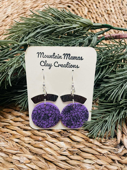 Clay Purple Chrysanthemum Dangle Earrings